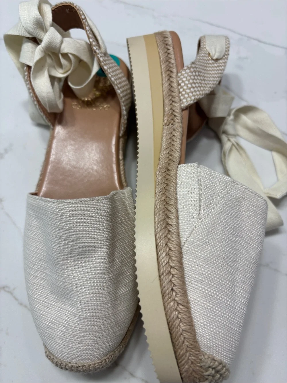 Vince Camuto Cream Canvas Espadrille Platform Sandals with Ankle Tie
